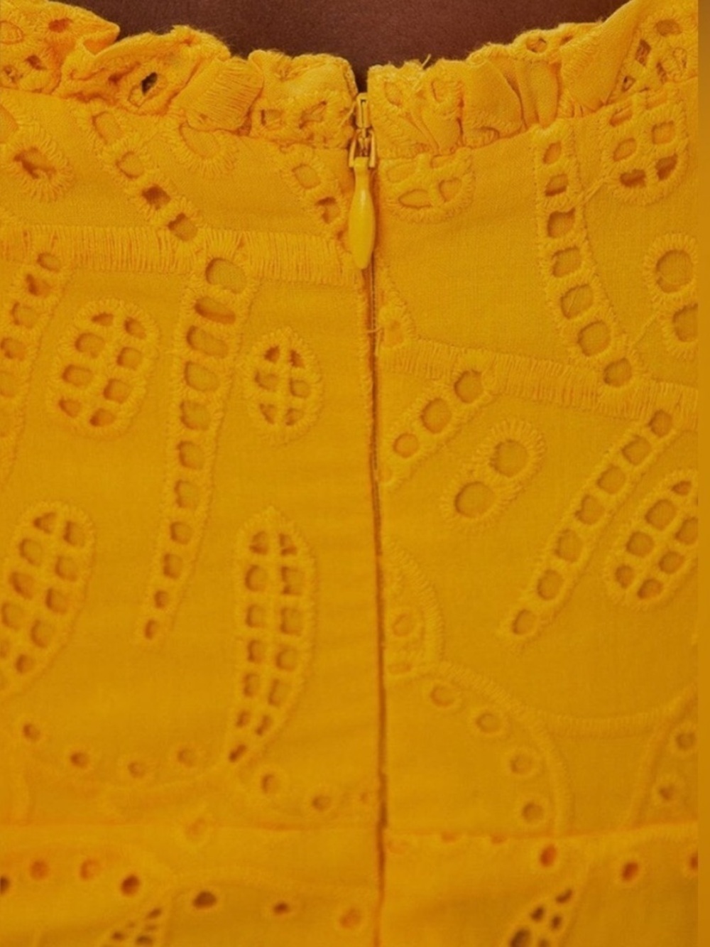 Farm Rio Monstera Yellow Eyelet Puff-Sleeve Mini Dress XS - Picture 7 of 10